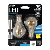 Feit Electric BPA1575N/850/FIL/2 LED Bulb, General Purpose, A15 Lamp, 75 W Equivalent, E17 Lamp Base, Dimmable